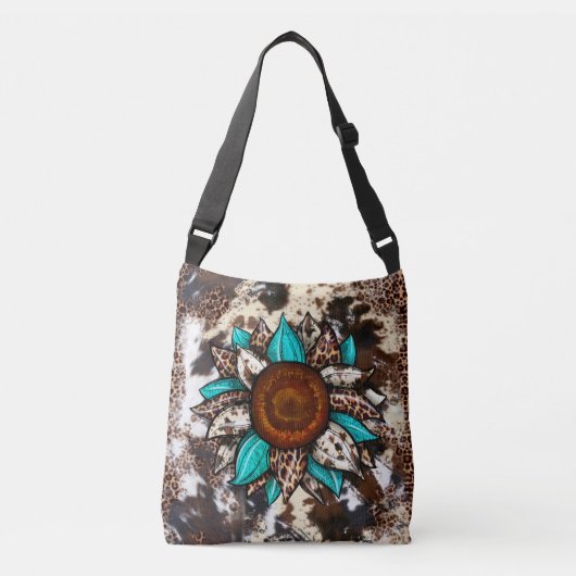 Landenblad koeienhuid Print Turquoise Flower Crossbody Tas (Voorkant)