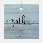 Landenblauw "Gather" Script Farmhouse Keramisch Ornament (Achterkant)