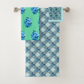 Landenblauw Gingham Bouquet Patroonhanddoekset Bad Handdoek (Insitu)