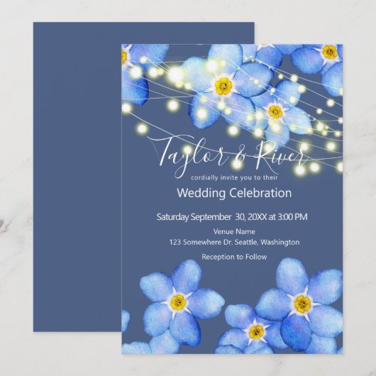 Landenblauw vergeet-me-nots bruiloft kaart (Voorkant / Achterkant)
