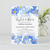 Landenblauw vergeet-me-nots bruiloft kaart (Staand voorkant)