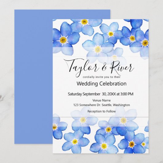 Landenblauw vergeet-me-nots bruiloft kaart (Voorkant / Achterkant)