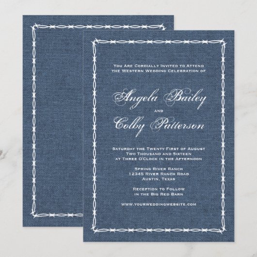 Landenblauwe denim en barbaarse draad kaart (Voorkant / Achterkant)