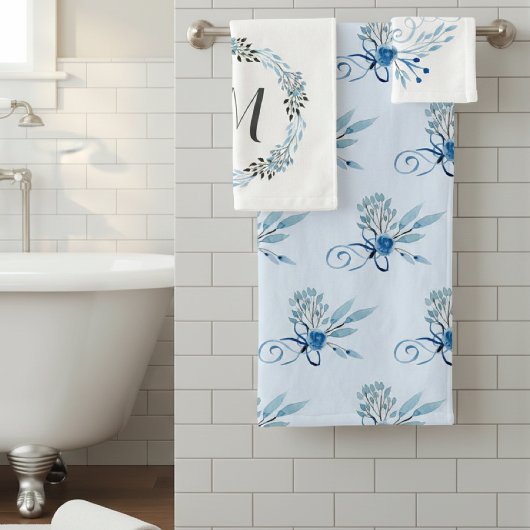 Landenblauwe Roos Waterverf Bad Handdoek