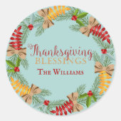 Landenblauwe Thanksgiving Wreate Ronde Sticker (Voorkant)