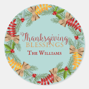 Landenblauwe Thanksgiving Wreate Ronde Sticker