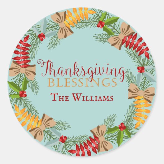 Landenblauwe Thanksgiving Wreate Ronde Sticker (Voorkant)