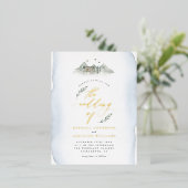 Landenblauwe Waterverf en berghuwelijk Folie Uitnodiging Briefkaart (Staand Voorkant)