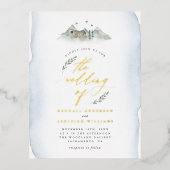 Landenblauwe Waterverf en berghuwelijk Folie Uitnodiging Briefkaart (Voorkant)