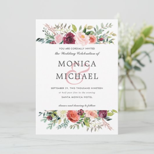 Landenblok | Autumn Flowers Chic Wedding Kaart (Staand voorkant)