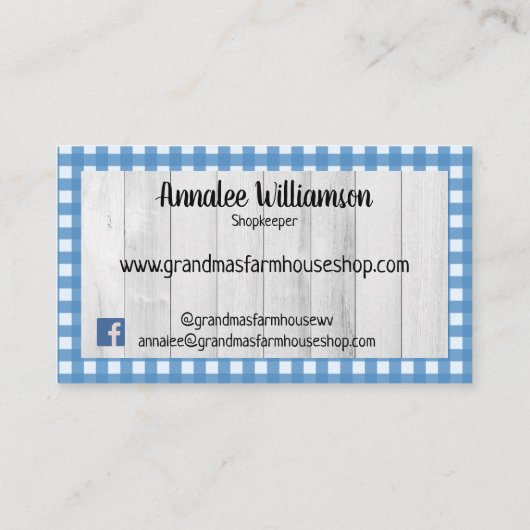 Landenboerderij Primitief gingham op hout Visitekaartje (Achterkant)