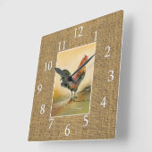 Landenboerderij Rooster Rustic Burlap Jute Vierkante Klok (Hoek)