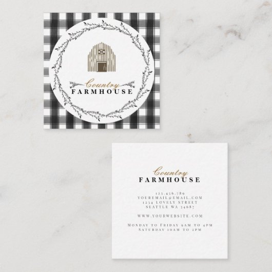 Landenboerderij Rustic Wreath Pset Check Vierkante Visitekaartje (Voorkant / Achterkant)
