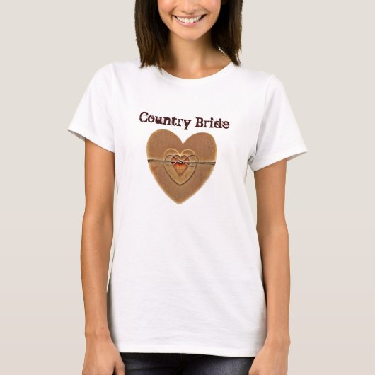 Landenbride Rustic Wooden Hearts Twine Bow T-shirt (Voorkant)