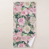 Landenchic elegant gable green roze ivoor floral badhanddoek (Badhanddoek)