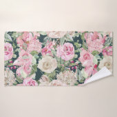 Landenchic elegant gable green roze ivoor floral badhanddoek (Badhanddoek)