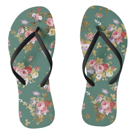 Landenchic forest green roze goureuze elegant flor teenslippers (Voetbed)