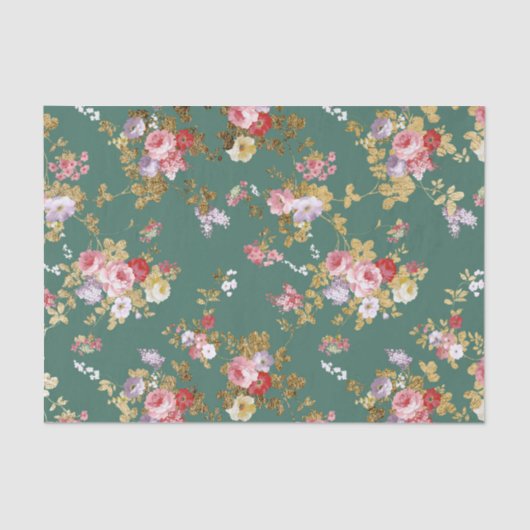 Landenchic forest green roze goureuze elegant flor tissuepapier (Voorkant)