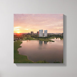 Landenclub bij zonsondergang, Aventura, Florida Canvas Afdruk