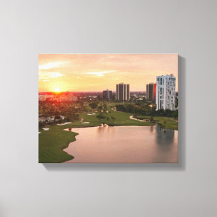 Landenclub bij zonsondergang, Aventura, Florida Canvas Afdruk