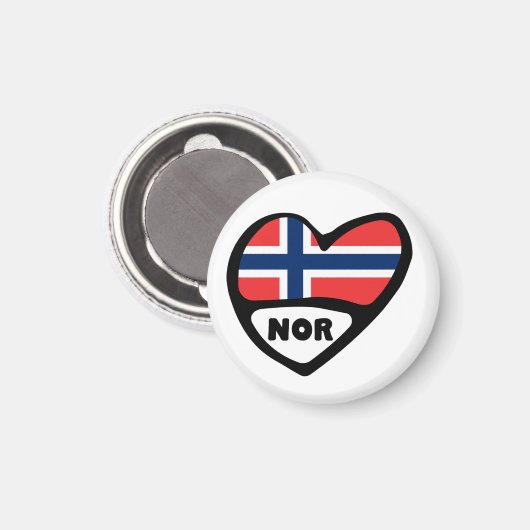 Landencode Noorwegen Vlaggenhart, NOR Magneet (Voorkant / Achterkant)
