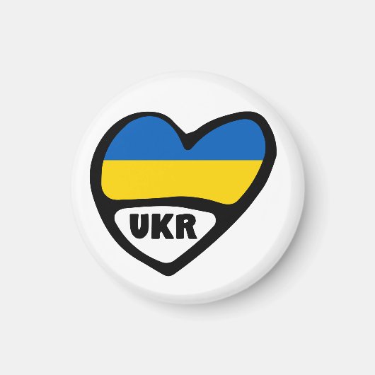 Landencode Oekraïne Vlaggenhart, UKR Magneet (Voorkant)