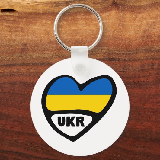 Landencode Oekraïne Vlaggenhart, UKR Sleutelhanger (Voorkant)