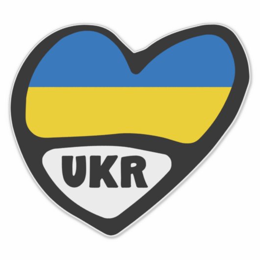 Landencode Oekraïne Vlaggenhart, UKR Sticker (Voorkant)
