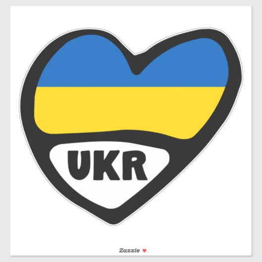Landencode Oekraïne Vlaggenhart, UKR Sticker (Vel)