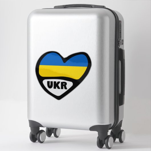 Landencode Oekraïne Vlaggenhart, UKR Sticker (Koffer)