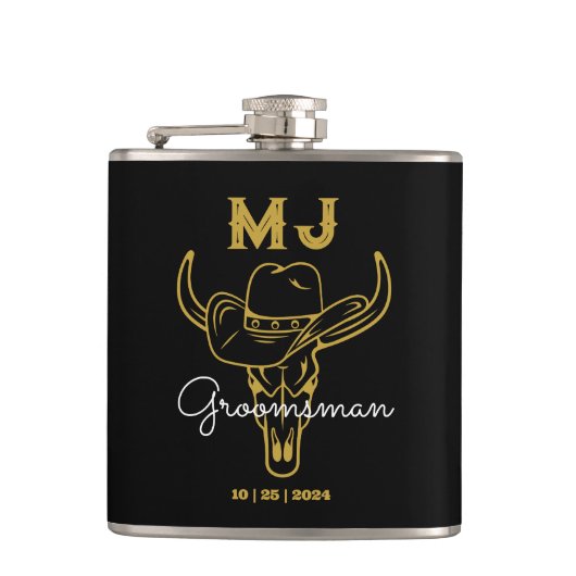 Landencowboy - speciaal Groomsmen - Monogram Heupfles (Voorkant)