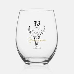 Landencowboy - speciaal Groomsmen - Monogram Wijnglas Zonder Voet