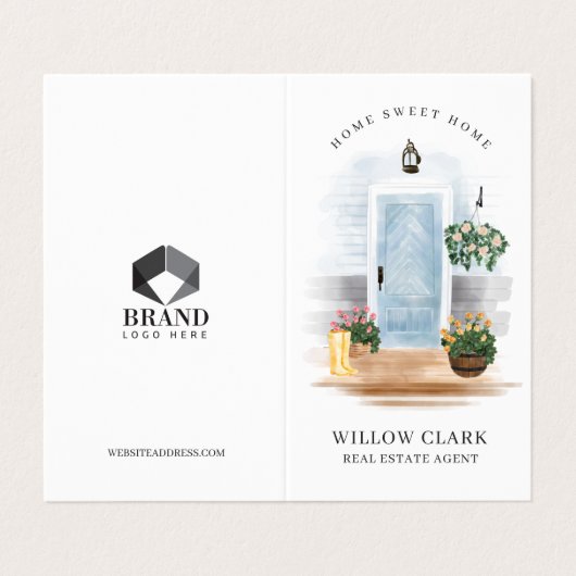 Landengebonden Waterverf Blauwe deur Real Estate A Visitekaartje (Buitenkant ongevouwen)