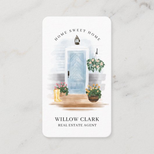 Landengebonden Waterverf Blauwe deur Real Estate A Visitekaartje (Voorkant)
