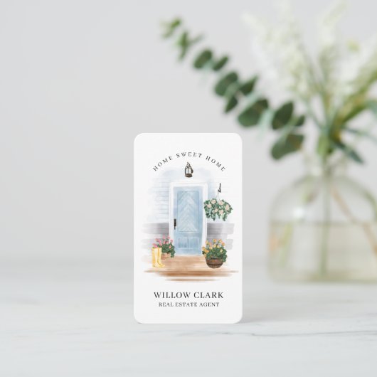 Landengebonden Waterverf Blauwe deur Real Estate A Visitekaartje (Staand voorkant)