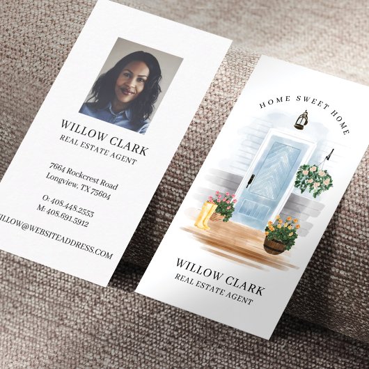 Landengebonden Waterverf Blauwe deur Real Estate A Visitekaartje