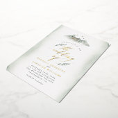 Landengroene Waterverf Leidingen en Bergbruiloft Folie Uitnodiging (Gedraaid)