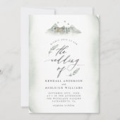 Landengroene Waterverf Leidingen en Bergbruiloft Kaart (Voorkant)