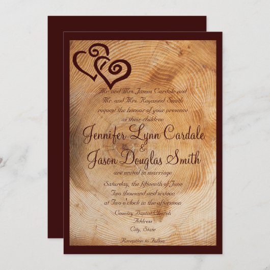 Landenhoutbomen harten bruiloft-uitnodigingen kaart (Voorkant / Achterkant)