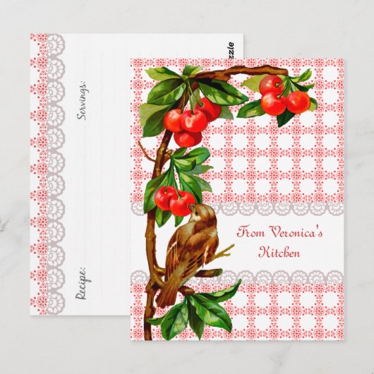 Landenkaart voor  vogels en kersen briefkaart (Voorkant / Achterkant)