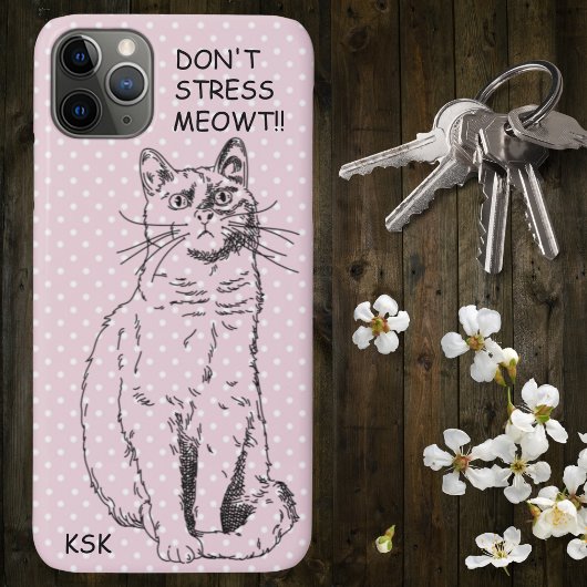 Landenkat Stress MEOWT Pink Polka Dot niet Case-Mate iPhone Case