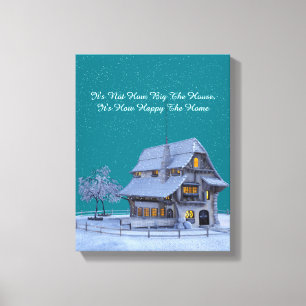 Landenkateau in Winter Scene "Happy Home" Citaat Canvas Afdruk