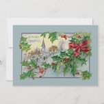 Landenkerk en Holly Feestdagenkaart<br><div class="desc">Een prachtig gerestaureerde kerstillustratie uit het Victoriaans tijdperk met levendige sproeien van heilig met rode boog en vreedzame kerkscène uit het land met de prettige kerstgroet. De achterzijde biedt een aanvulling op holly graphics en bewerkbare tekstvelden.</div>