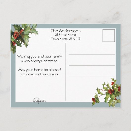  Landenkerk en Holly Feestdagenkaart (Achterkant)