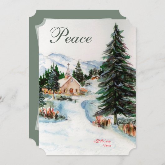 Landenkerk in de Wintergebergte in de Waterverf Kaart (Voorkant / Achterkant)