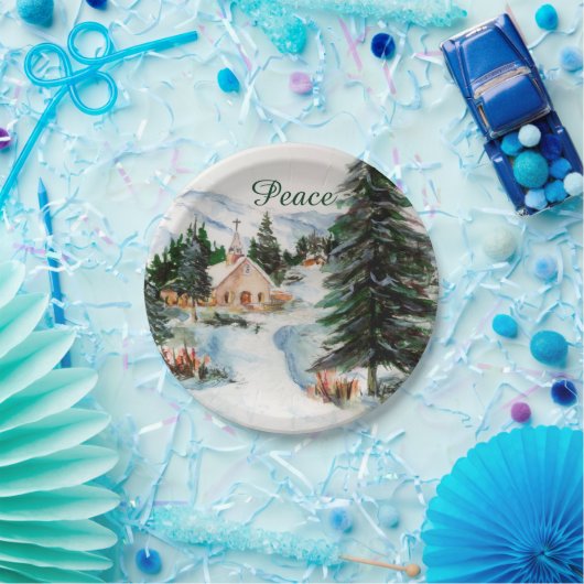 Landenkerk in de Wintergebergte in de Waterverf Papieren Bordje (Feest)