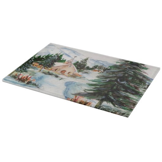 Landenkerk in de Wintergebergte in de Waterverf Snijplank (Hoek)