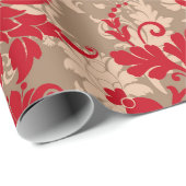 Landenkerstrood bruin roestachtig bloempatroon cadeaupapier (Rol Hoek)