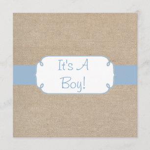 Landenlicht blauw en beige Burlap Baby shower Kaart