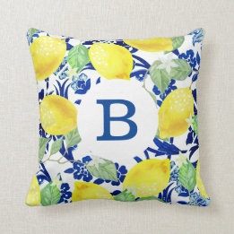 Landenlogo's en Blauwe Floral | Monogram Kussen